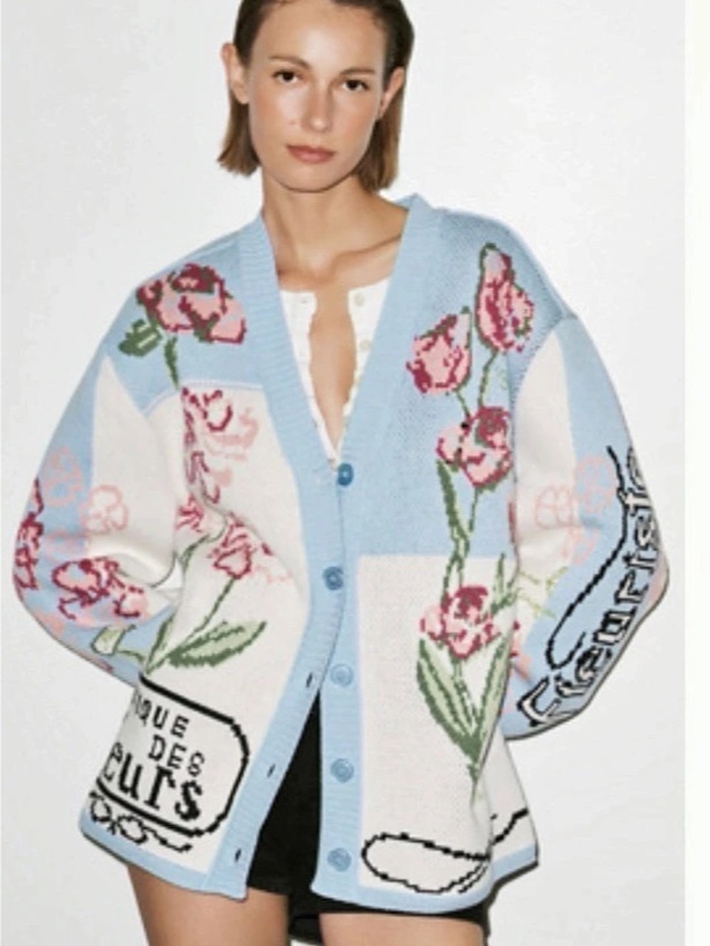 By anthropologie Floral Cardigan in Blue & White L/XL NWT